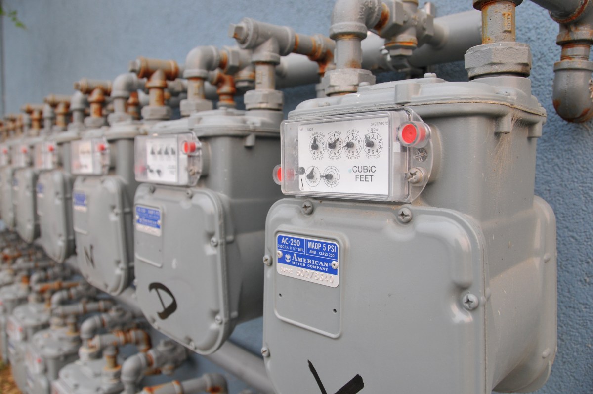 A row of gas meters.