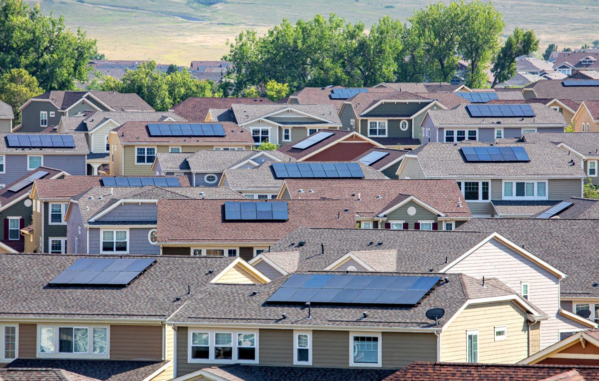 A neighborhood near Golden, Colorado, in which the majority of the homes have rooftop solar installations.