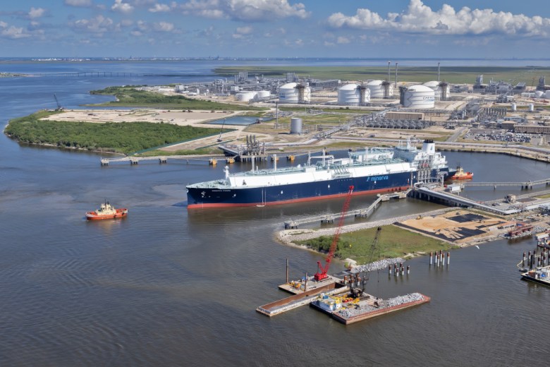 An aerial view of the Cheniere LNG plant on the Sabine Pass.