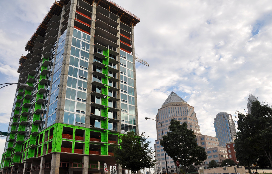A high-rise building under construction in downtown Raleigh, North Carolina.