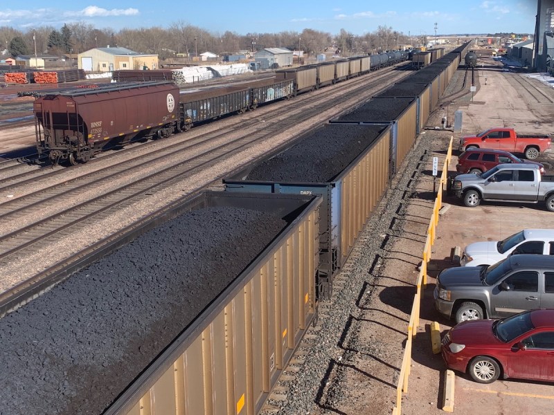 A coal train pulls up in Gillette Wyoming