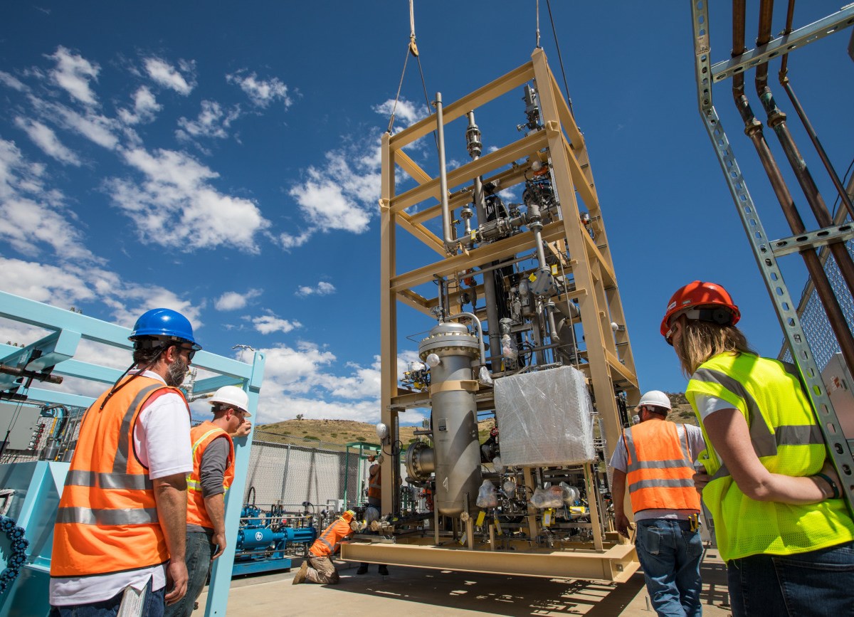 Equipment being installed at hydrogen research site.