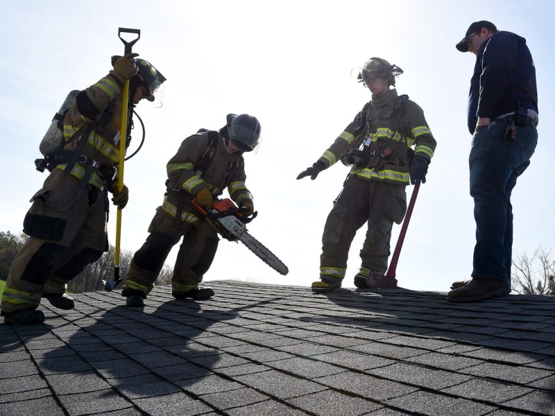 Firefighters train on a rooftop