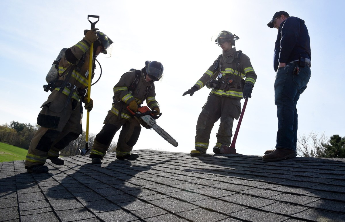 Firefighters train on a rooftop