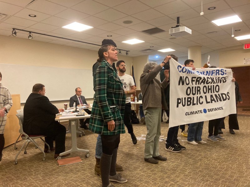 Protesters at a November meeting of the Ohio Oil and Gas Land Management Commission.